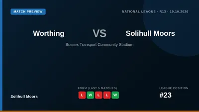 Solihull Moors, 23rd in the National League, visit fifth-placed Worthing on Saturday aiming to translate their midweek...